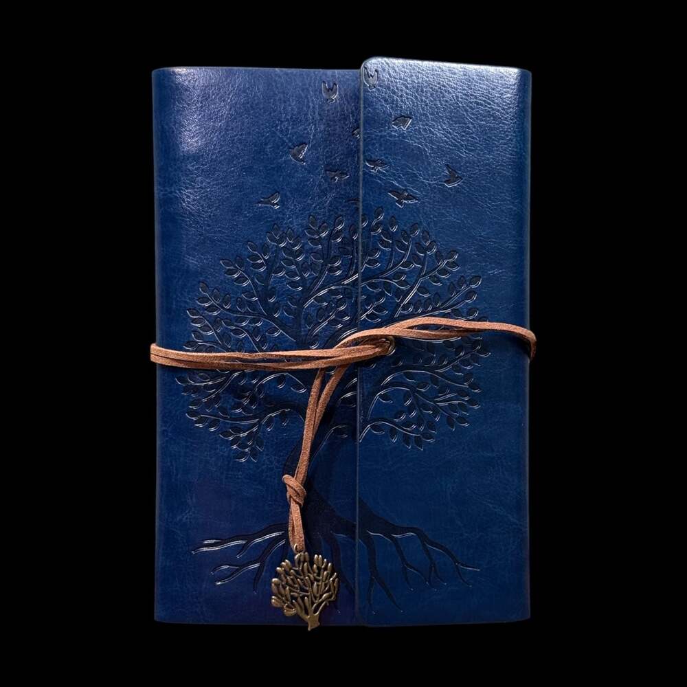 A5 Tree of Life Embossed Navy Blue PU Leather Refillable 6-Ring Binder Journal